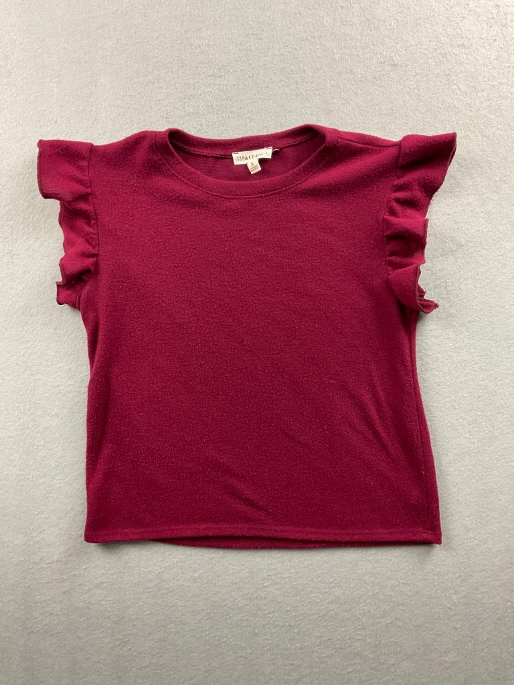 Girls Burgundy Crown of Hearts Super Soft Ruffle Sleeve Shirt Size M